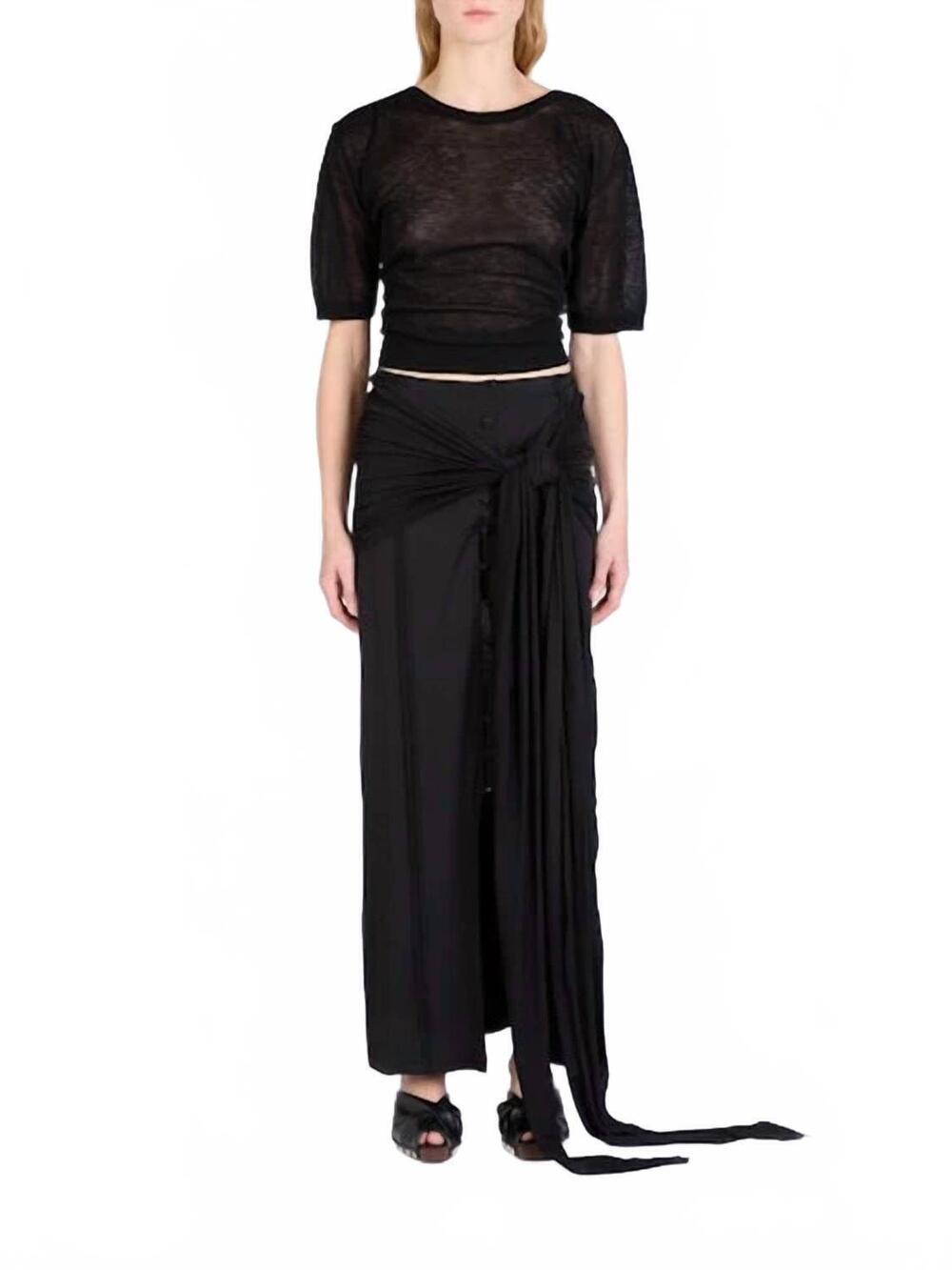 NEW GANNI shiny jersey long sarong skirt in black